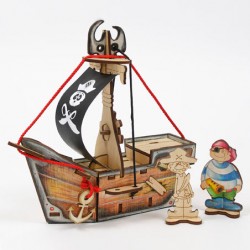 Конструктор Вуди (Woody) деревянный "Пиратский корабль Карамба"